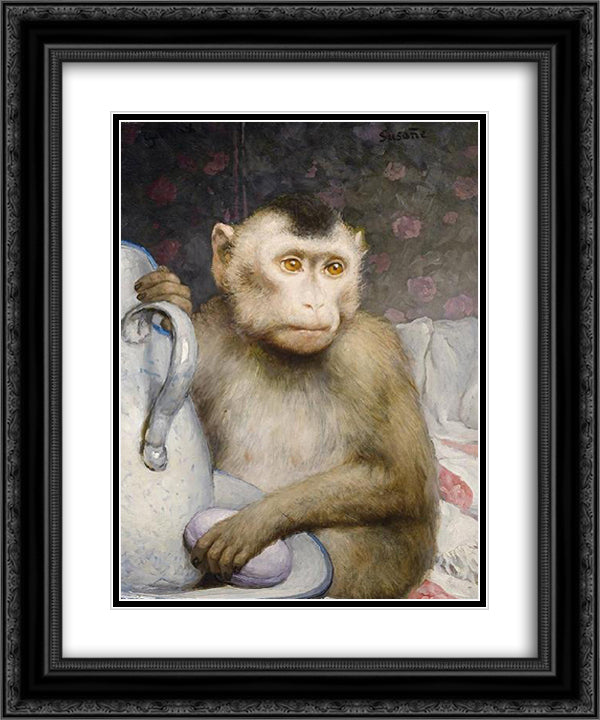Monkey with Pitcher 20x24 Black Ornate Wood Framed Art Print Poster with Double Matting by Max, Gabriel von