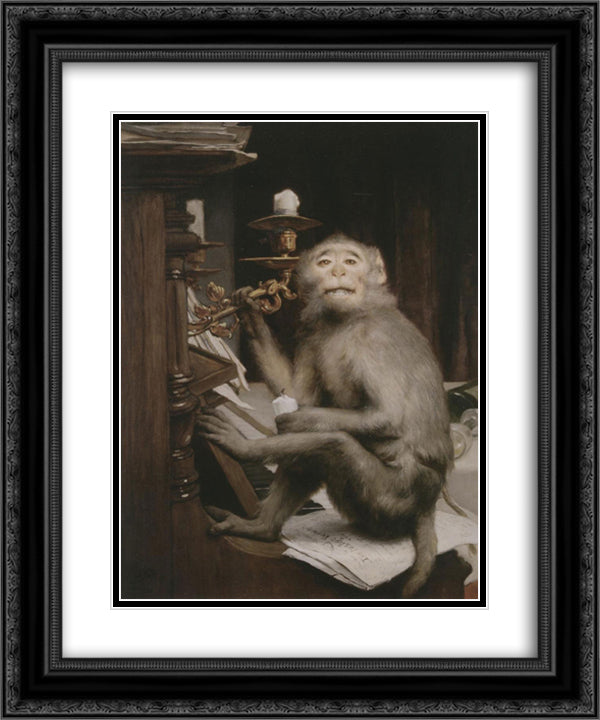 Monkeys at the Piano 20x24 Black Ornate Wood Framed Art Print Poster with Double Matting by Max, Gabriel von