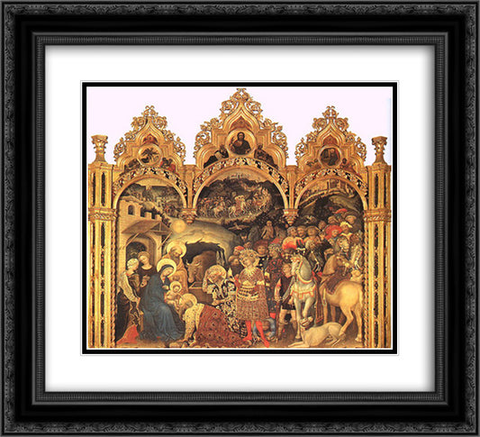 Adoration of the Magi (altarpiece) 22x20 Black Ornate Wood Framed Art Print Poster with Double Matting by Gentile da Fabriano