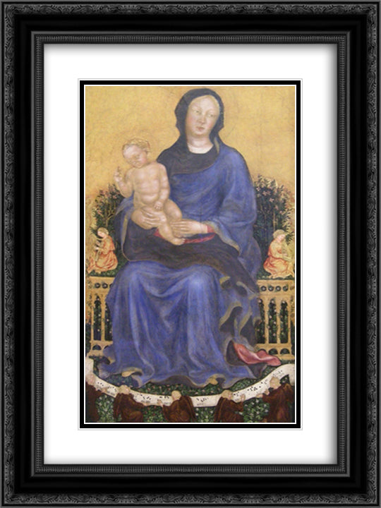 Enthroned Madonna with angels 18x24 Black Ornate Wood Framed Art Print Poster with Double Matting by Gentile da Fabriano