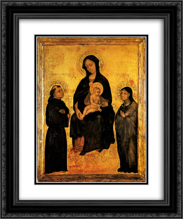 Madonna in Gloria between Saint Francis and Santa Chiara Gentile da Fabriano 20x24 Black Ornate Wood Framed Art Print Poster with Double Matting by Gentile da Fabriano