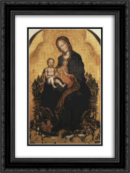 Madonna with Angels 18x24 Black Ornate Wood Framed Art Print Poster with Double Matting by Gentile da Fabriano