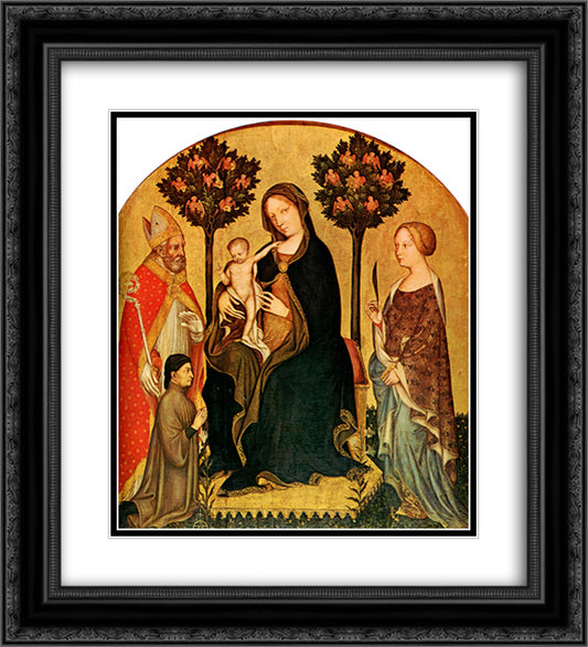 Madonna with Child and St.Catherine, St.Nicolas and Donor Gentile da Fabriano 20x22 Black Ornate Wood Framed Art Print Poster with Double Matting by Gentile da Fabriano