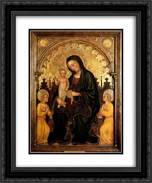 Madonna with Child and Two Angels Gentile da Fabriano 20x24 Black Ornate Wood Framed Art Print Poster with Double Matting by Gentile da Fabriano