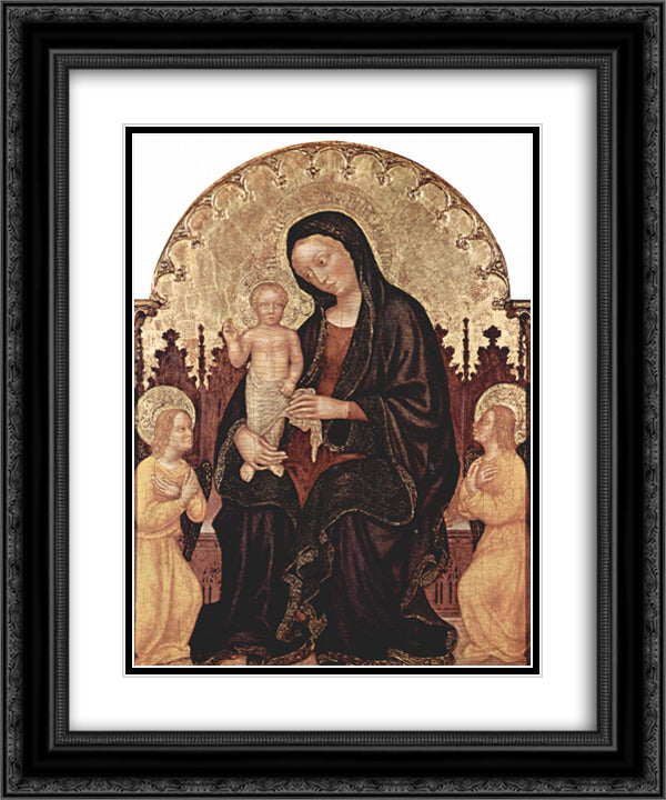 Madonna With Two Angels 20x24 Black Ornate Wood Framed Art Print Poster with Double Matting by Gentile da Fabriano