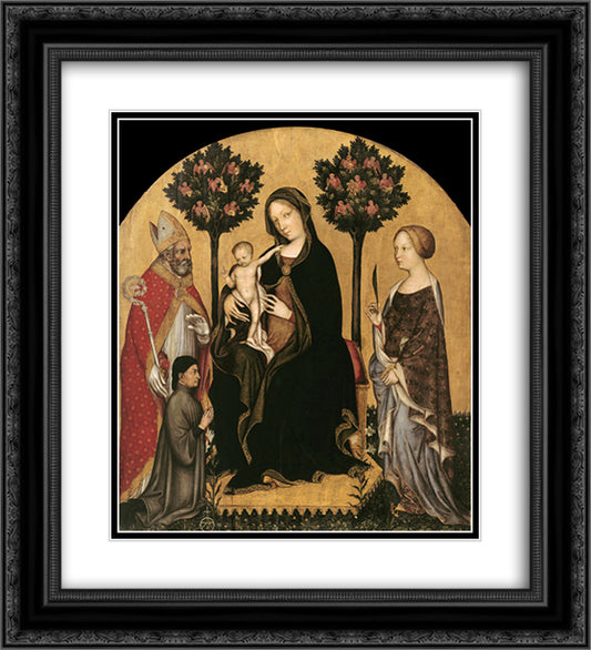 Mary Enthroned with the Child, Saints and a Donor 20x22 Black Ornate Wood Framed Art Print Poster with Double Matting by Gentile da Fabriano