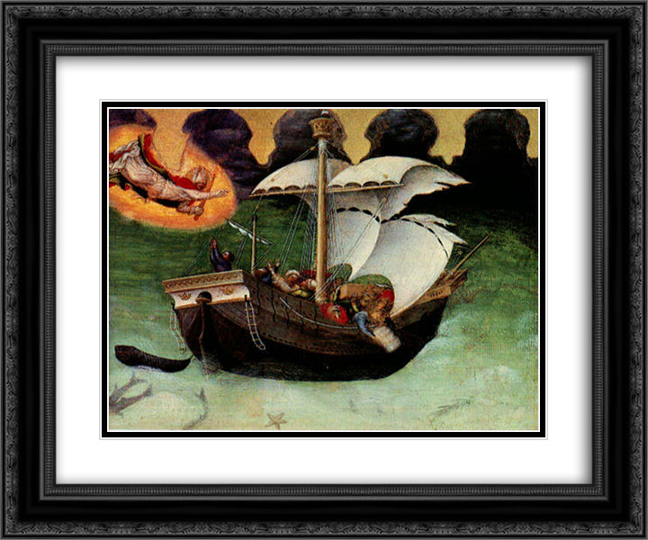 Quaratesi Altarpiece, St.Nicholas saves a storm tossed ship 24x20 Black Ornate Wood Framed Art Print Poster with Double Matting by Gentile da Fabriano