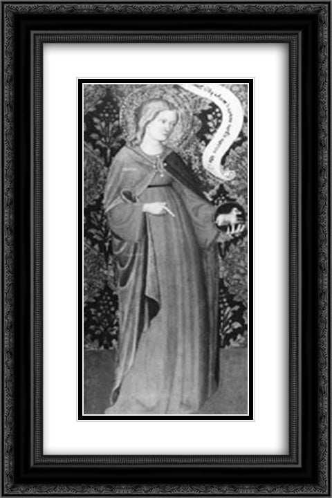 St. Agnes (wing of a diptych) 16x24 Black Ornate Wood Framed Art Print Poster with Double Matting by Gentile da Fabriano