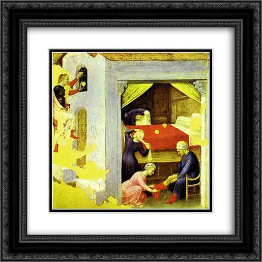 St. Nicholas and the Three Gold Balls, From the predella of the Quaratesi triptych from San Niccolo, Florence 20x20 Black Ornate Wood Framed Art Print Poster with Double Matting by Gentile da Fabriano