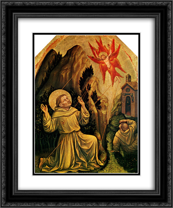 St.Francis 20x24 Black Ornate Wood Framed Art Print Poster with Double Matting by Gentile da Fabriano