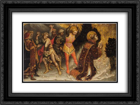 Stoning of St. Stephen 24x18 Black Ornate Wood Framed Art Print Poster with Double Matting by Gentile da Fabriano