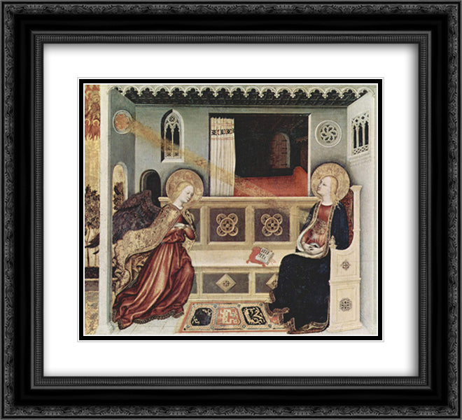 The Annunciation 22x20 Black Ornate Wood Framed Art Print Poster with Double Matting by Gentile da Fabriano