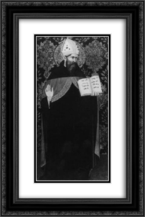 The Bishop (Saint) 16x24 Black Ornate Wood Framed Art Print Poster with Double Matting by Gentile da Fabriano