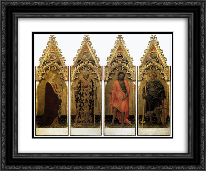 Two saints from the Quaratesi Polyptych St. Mary Magdalen and St. Nicholas 24x20 Black Ornate Wood Framed Art Print Poster with Double Matting by Gentile da Fabriano