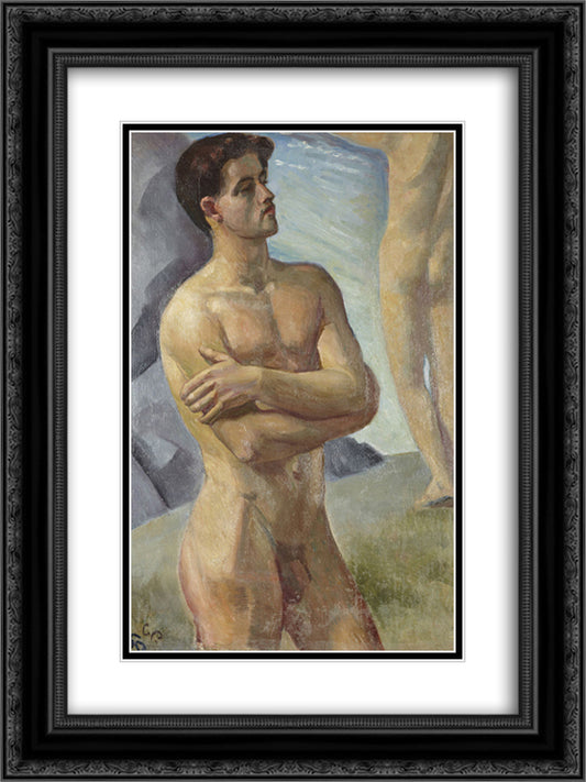 Bathing Men 18x24 Black Ornate Wood Framed Art Print Poster with Double Matting by Pauli, Georg