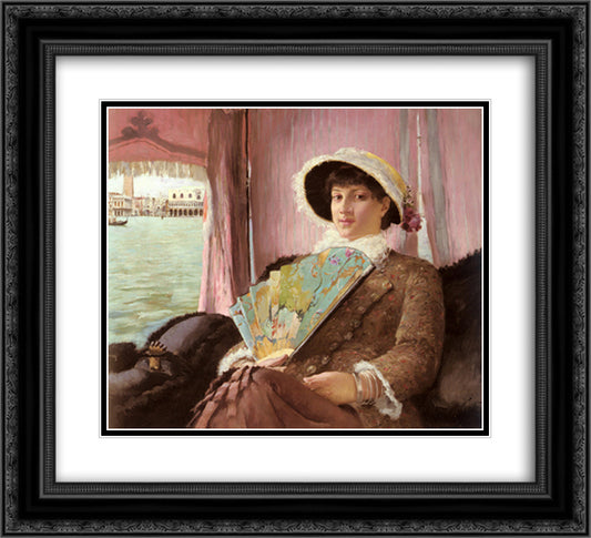 Girl in a Gondola 22x20 Black Ornate Wood Framed Art Print Poster with Double Matting by Pauli, Georg