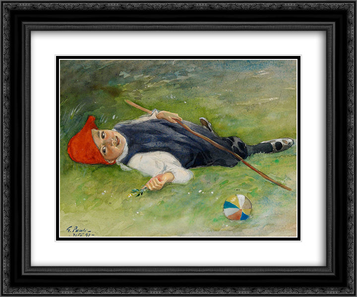 Goran in the green grass 24x20 Black Ornate Wood Framed Art Print Poster with Double Matting by Pauli, Georg