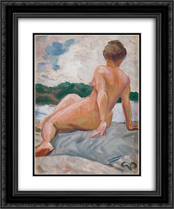 Model on the Cliff 20x24 Black Ornate Wood Framed Art Print Poster with Double Matting by Pauli, Georg