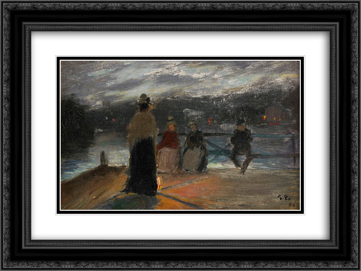 On the Bridge 24x18 Black Ornate Wood Framed Art Print Poster with Double Matting by Pauli, Georg