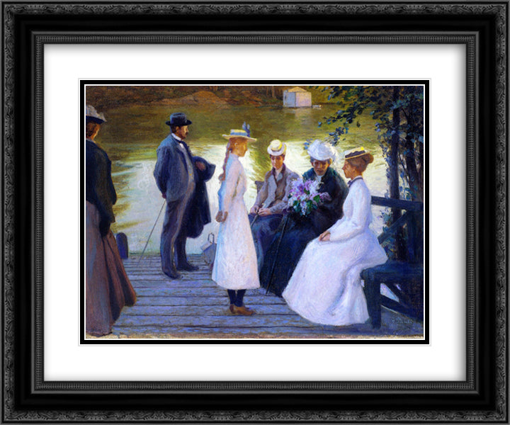 On the Pier 24x20 Black Ornate Wood Framed Art Print Poster with Double Matting by Pauli, Georg