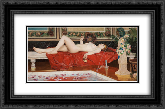 Roman Bath, Odalisque 24x16 Black Ornate Wood Framed Art Print Poster with Double Matting by Pauli, Georg