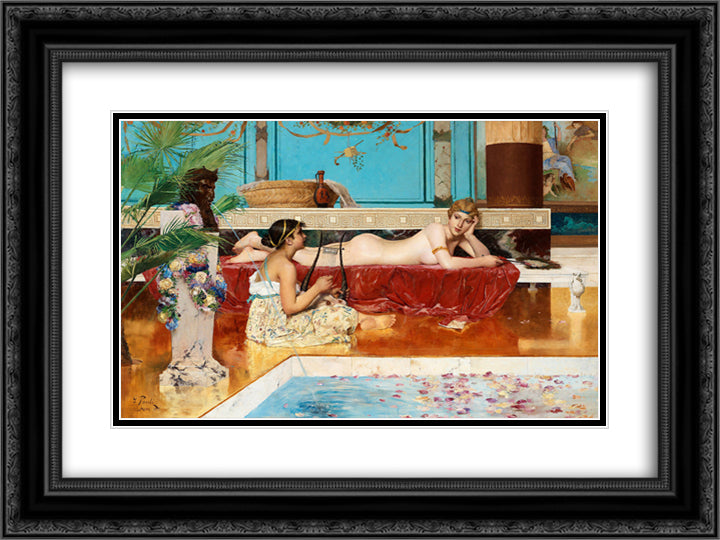 Roman Bath 24x18 Black Ornate Wood Framed Art Print Poster with Double Matting by Pauli, Georg