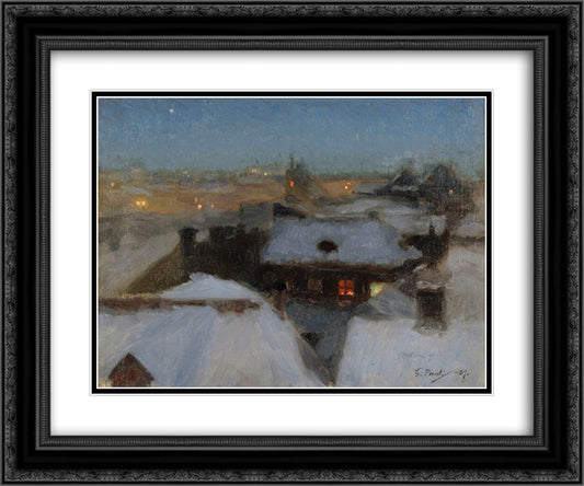 Winter Evening at Soder, Stockholm 24x20 Black Ornate Wood Framed Art Print Poster with Double Matting by Pauli, Georg