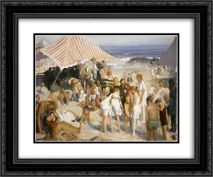 Beach at Coney Island 24x20 Black Ornate Wood Framed Art Print Poster with Double Matting by Bellows, George