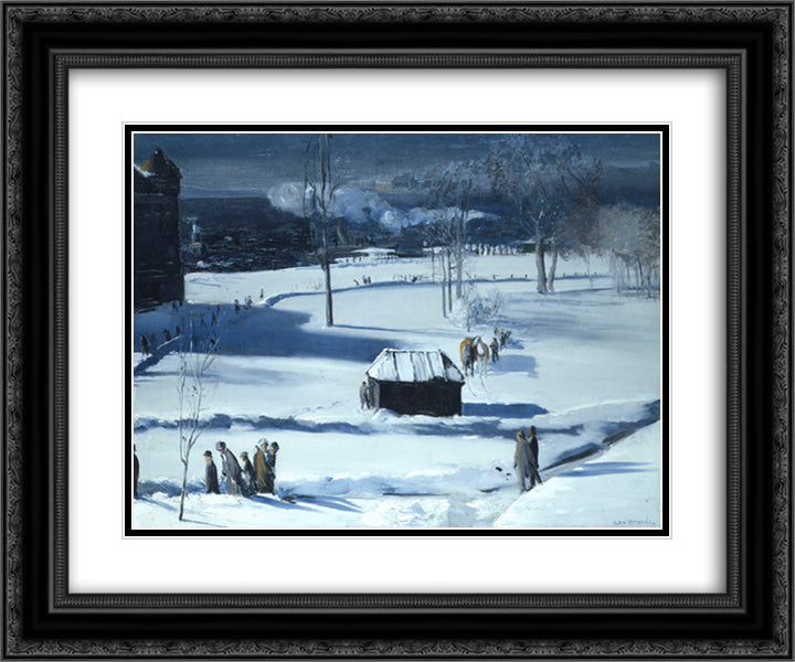 Blue Snow, The Battery 24x20 Black Ornate Wood Framed Art Print Poster with Double Matting by Bellows, George