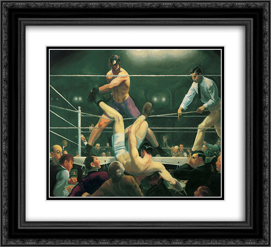 Dempsey and Firpo 22x20 Black Ornate Wood Framed Art Print Poster with Double Matting by Bellows, George