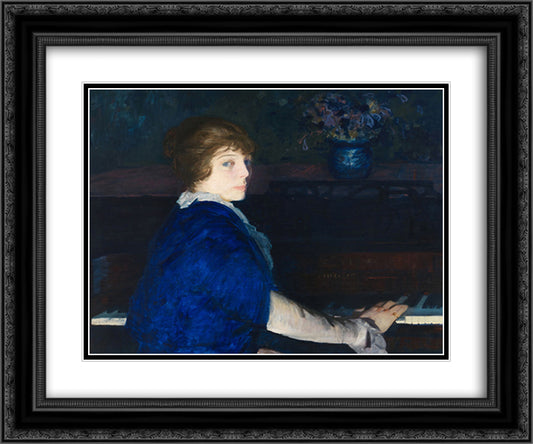 Emma at the Piano 24x20 Black Ornate Wood Framed Art Print Poster with Double Matting by Bellows, George