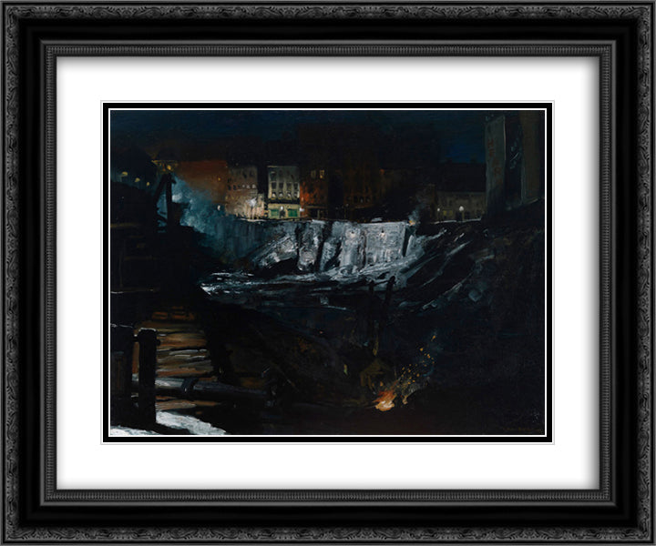 Excavation at Night 24x20 Black Ornate Wood Framed Art Print Poster with Double Matting by Bellows, George