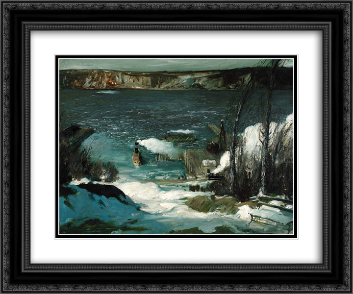 North River 24x20 Black Ornate Wood Framed Art Print Poster with Double Matting by Bellows, George