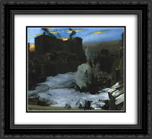 Pennsylvania Station Excavation 22x20 Black Ornate Wood Framed Art Print Poster with Double Matting by Bellows, George