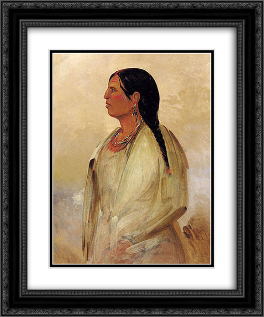 A Choctaw Woman 20x24 Black Ornate Wood Framed Art Print Poster with Double Matting by Catlin, George