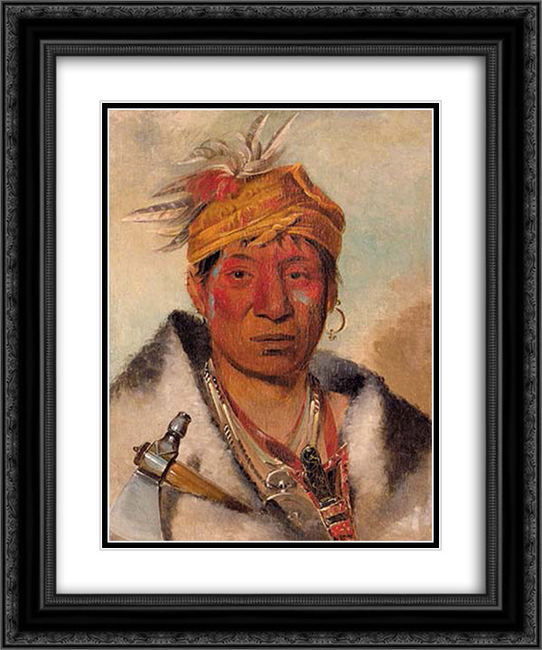 Ah-yaw-ne-tak-oar-ron, a Warrior 20x24 Black Ornate Wood Framed Art Print Poster with Double Matting by Catlin, George