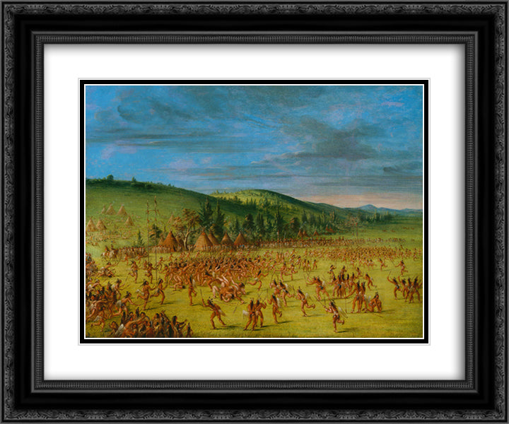 Ball-play of the Choctaw--Ball Up 24x20 Black Ornate Wood Framed Art Print Poster with Double Matting by Catlin, George