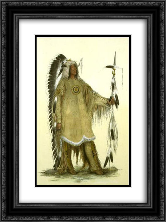 Mah-to-toh-pe (Four Bears, Mandan chief) 18x24 Black Ornate Wood Framed Art Print Poster with Double Matting by Catlin, George