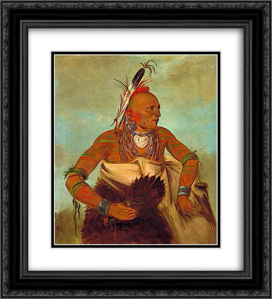 Osage warrior of the Wha-sha-she band (a subdivision of Hunkah) 20x22 Black Ornate Wood Framed Art Print Poster with Double Matting by Catlin, George