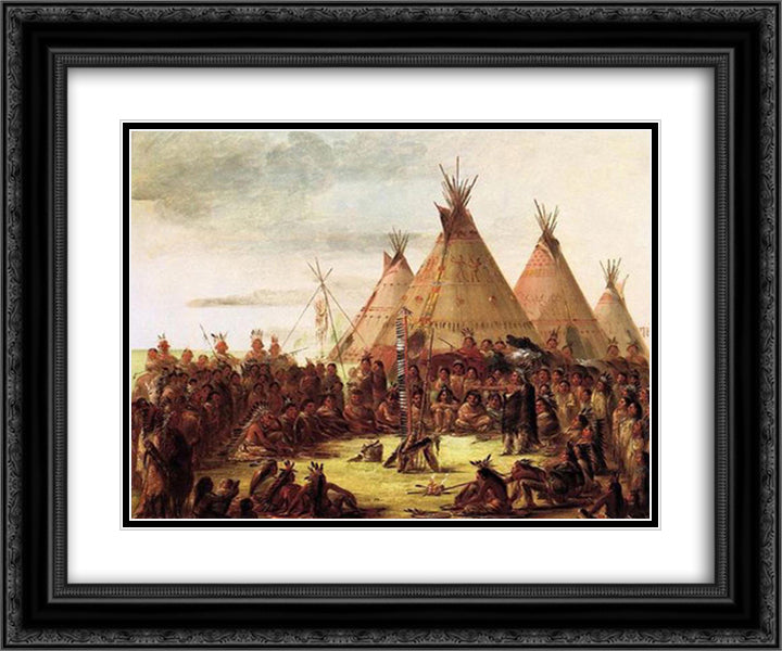 Sioux War Council 24x20 Black Ornate Wood Framed Art Print Poster with Double Matting by Catlin, George