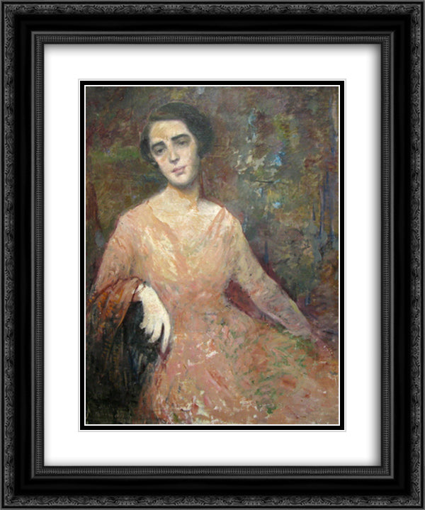 Lady with Pink Dress 20x24 Black Ornate Wood Framed Art Print Poster with Double Matting by Mirea, George Demetrescu