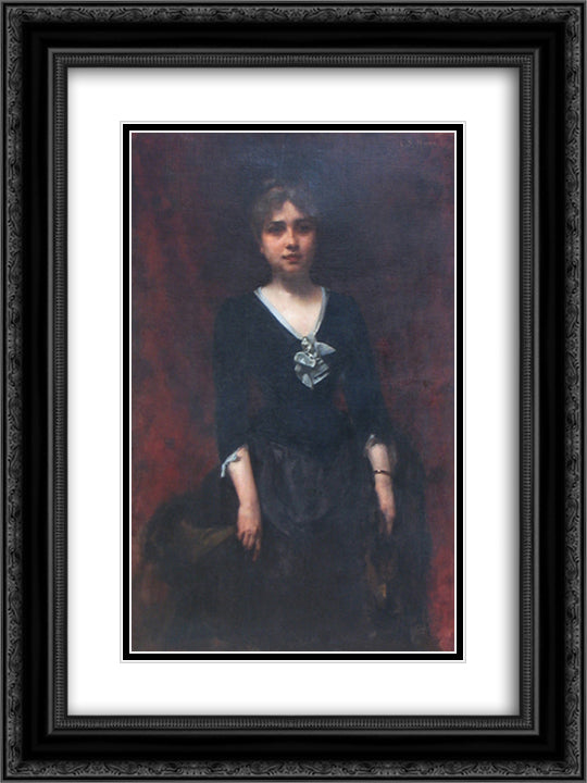 Portrait of Mrs. Sihleanu 18x24 Black Ornate Wood Framed Art Print Poster with Double Matting by Mirea, George Demetrescu