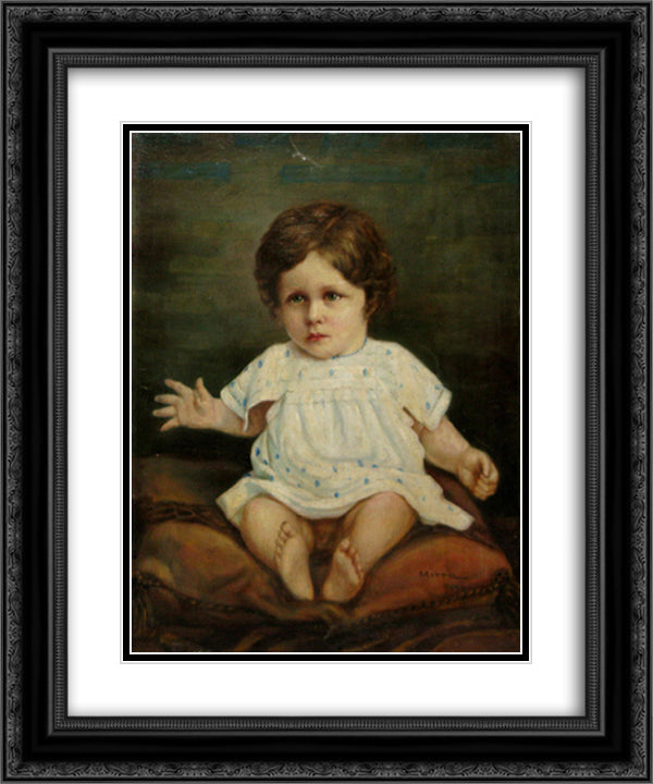 Sitting Child 20x24 Black Ornate Wood Framed Art Print Poster with Double Matting by Mirea, George Demetrescu