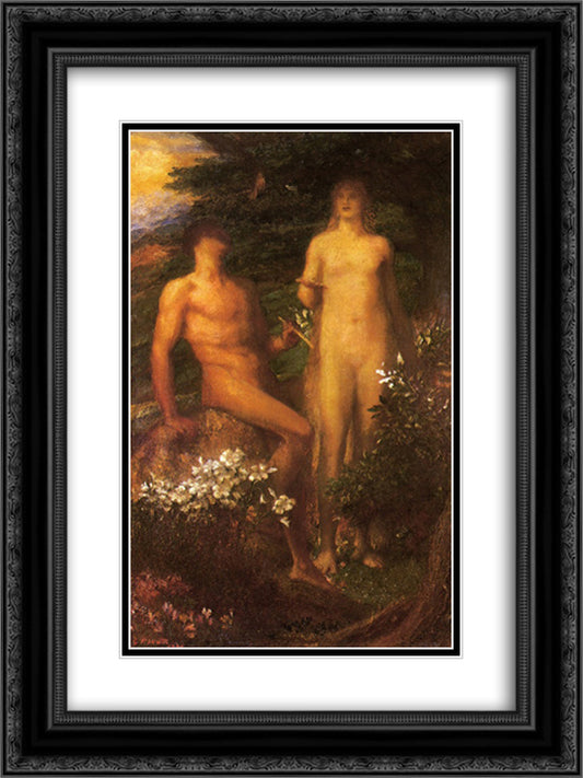 Adam and Eve before the Temptation 18x24 Black Ornate Wood Framed Art Print Poster with Double Matting by Watts, George Frederick