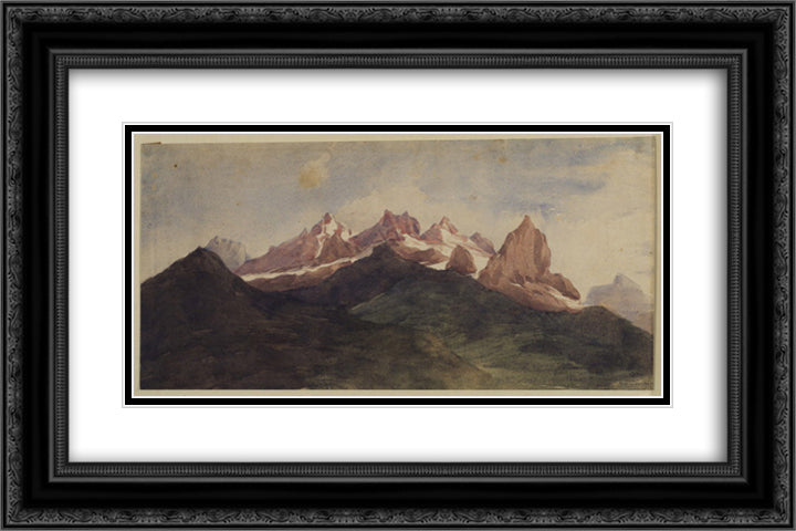 Alpine landscape 24x16 Black Ornate Wood Framed Art Print Poster with Double Matting by Watts, George Frederick