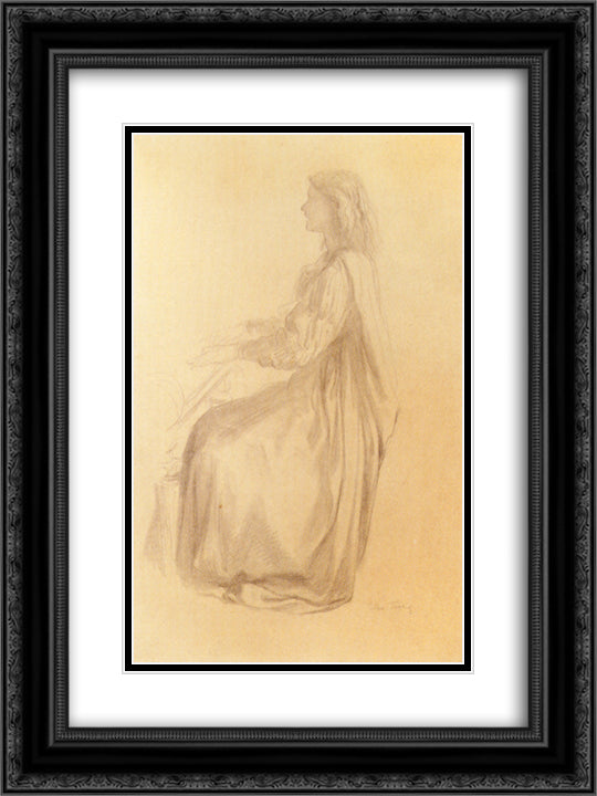 Ellen Terry At The Piano 18x24 Black Ornate Wood Framed Art Print Poster with Double Matting by Watts, George Frederick