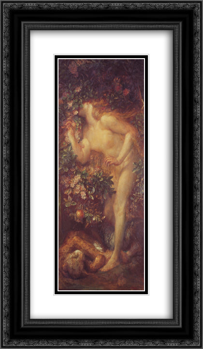 Eve Tempted 14x24 Black Ornate Wood Framed Art Print Poster with Double Matting by Watts, George Frederick