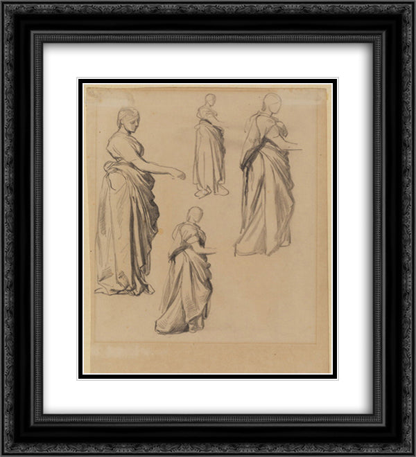 Four studies of a draped female figure 20x22 Black Ornate Wood Framed Art Print Poster with Double Matting by Watts, George Frederick