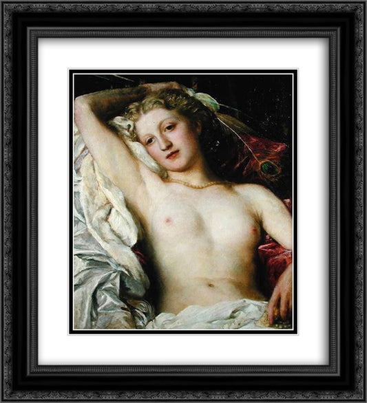 Girl with Peacock 20x22 Black Ornate Wood Framed Art Print Poster with Double Matting by Watts, George Frederick