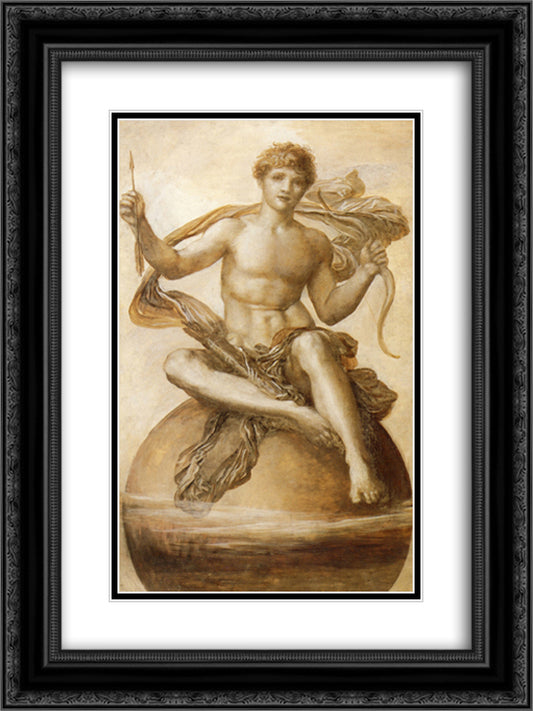 Study of Idle Child of Fancy 18x24 Black Ornate Wood Framed Art Print Poster with Double Matting by Watts, George Frederick